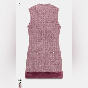 Zara Sleeveless Maroon Knit Dress with Faux Fur Trim